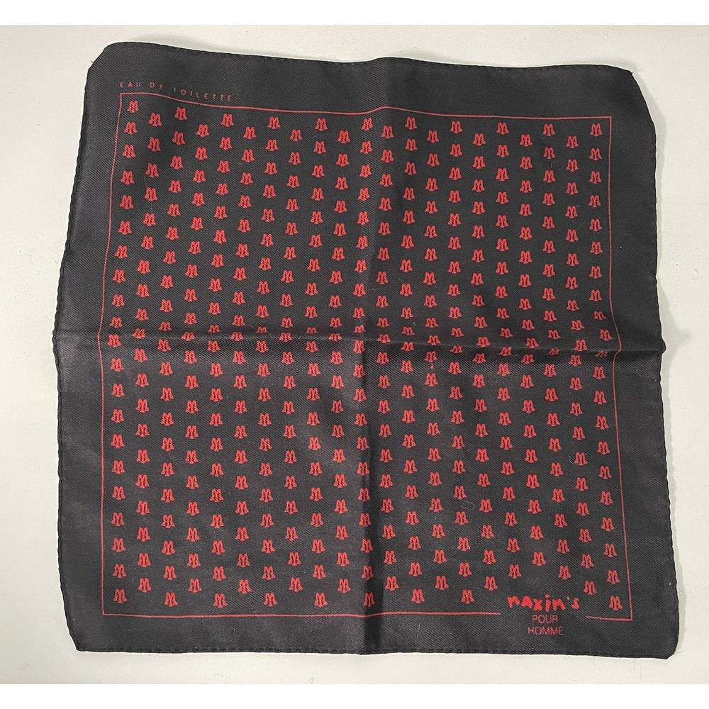 Maxims Pour Homme Small Pocket Square Pochette Scarf Black Red 9.5 x 9.5 Preppy